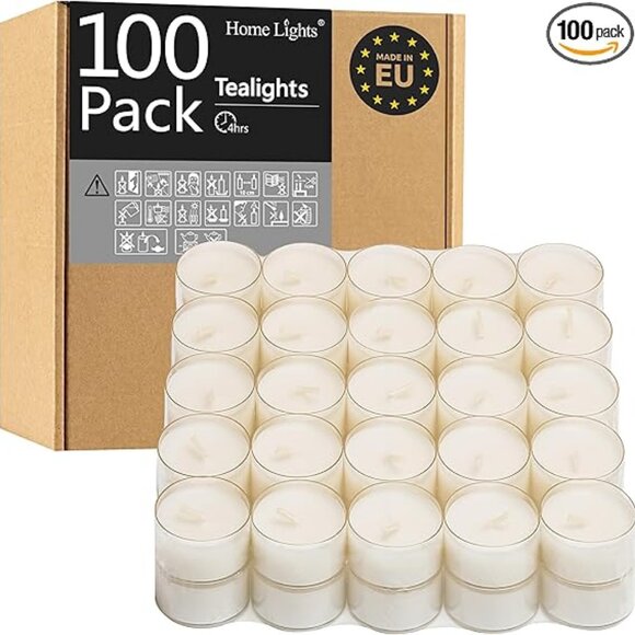 Tealight Candles, Giant 100 Bulk Pack, 4-4.5 Hrs White Unscented European - Picture 1 of 5